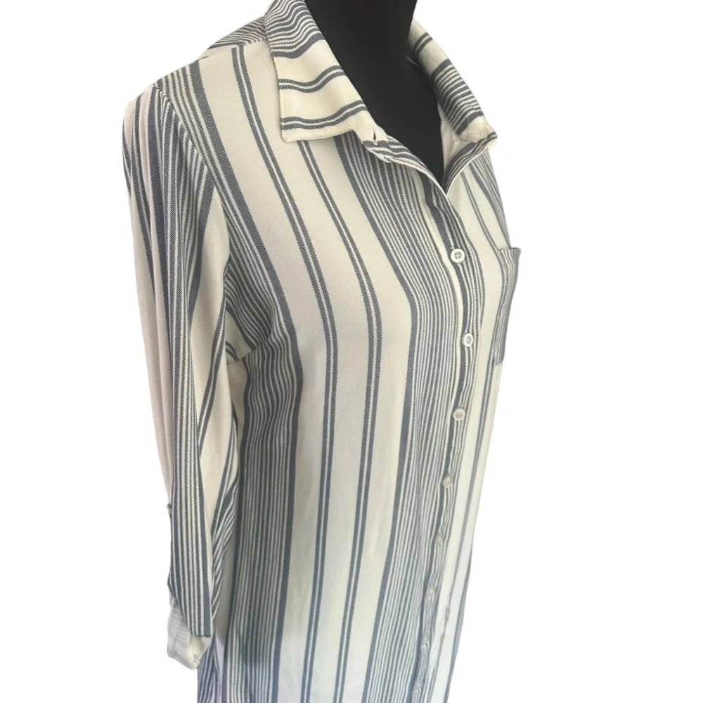 No Coment Button Down Dress With Blue White Stipes Size Large - Picture 5 of 8